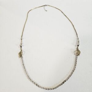 Vintage Etienne Aigner Buckle Detail Long Silver Gold Tone Statement Necklace